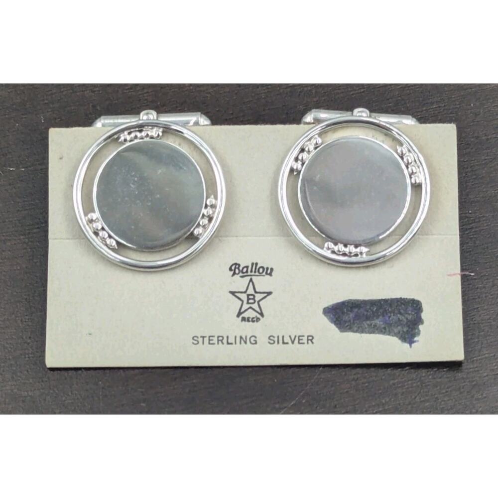 Vintage Sterling Silver Round Cufflinks By Ballou with Star Mark 14g